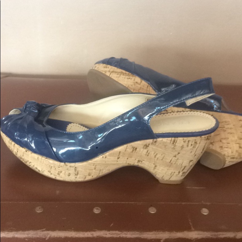 Franco Sarto patent peep toe sling back wedges 7.5 - Picture 9 of 11